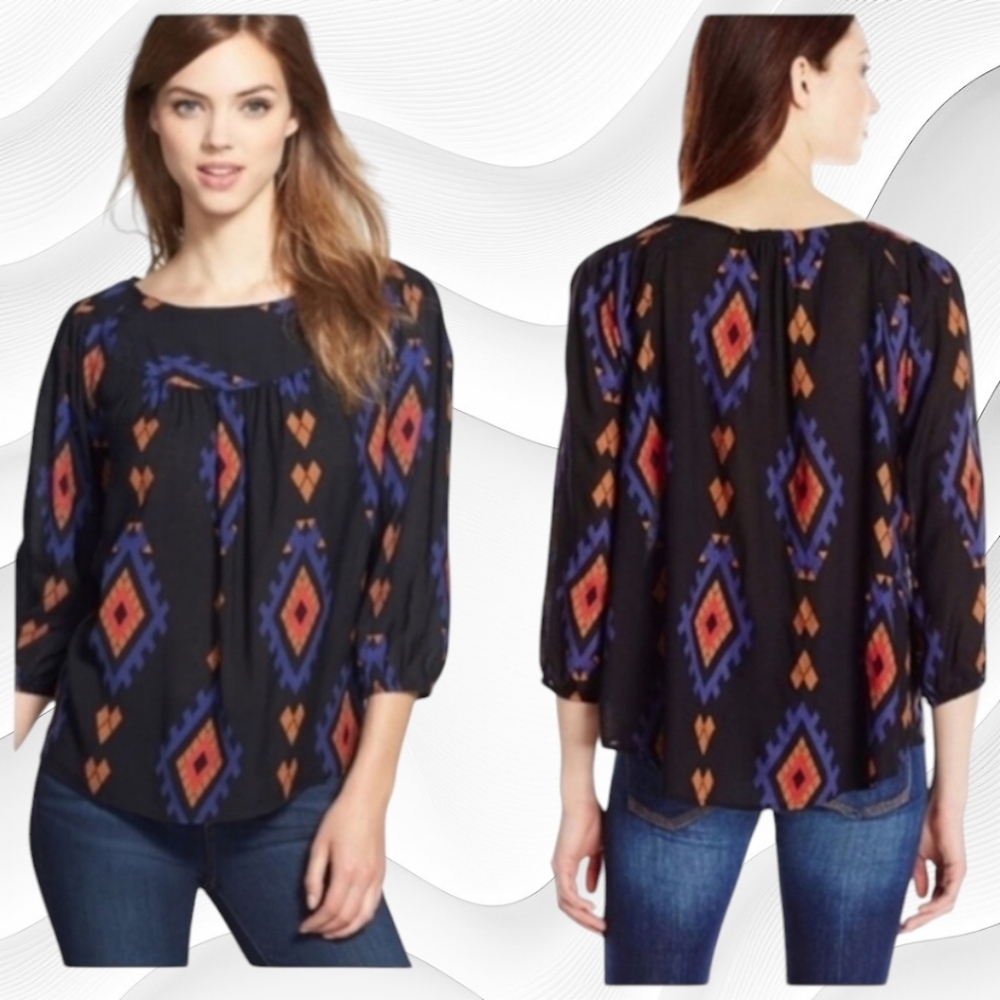 Lucky Brand Black Southwest Style Top Sz Xl